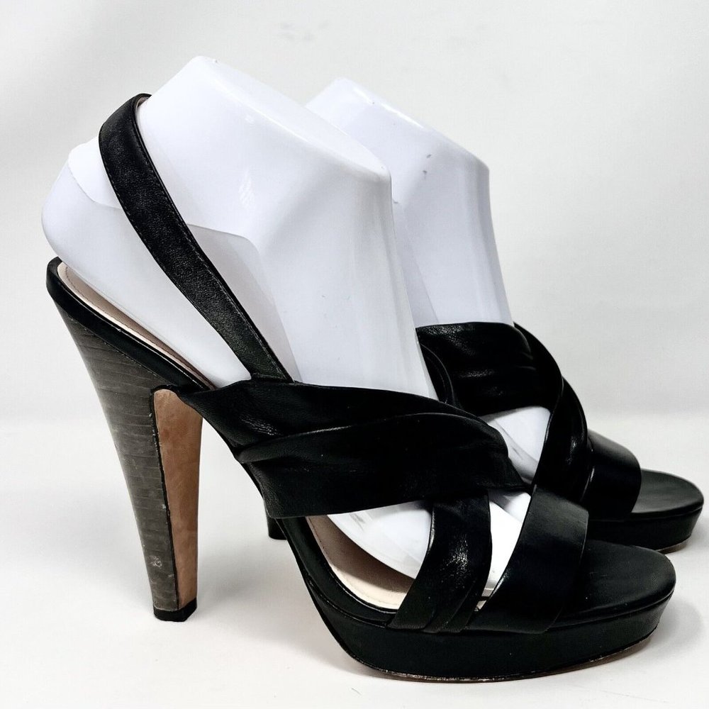 Coach Womens "Astor" Black Leather Strappy Open Toe Slingback Pump Size 9 B